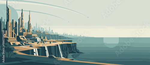 Beautiful woman with a towel on her head relaxes on a sun lounger, sunbathing by the sea in a retro pop art illustration style with halftone dot shading