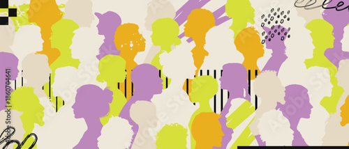 abstract people crowd group background pattern, concept of creative social community of diverse people man and woman from different cultures multi ethnic international 