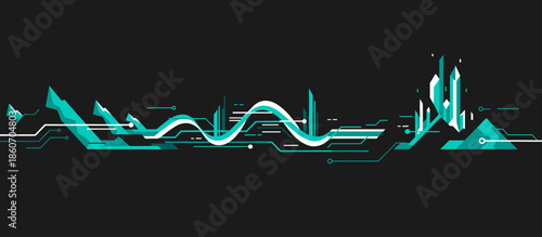 The blue textured fin of a surfboard is depicted in a minimalist graphic illustration with abstract sandy shapes, evoking a serene and modern summer beach vibe