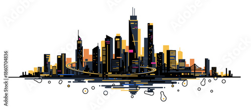 Rustic red wooden A-frame cabin with a green deck sits on a grassy hill surrounded by lush foliage in a graphic comic book style illustration