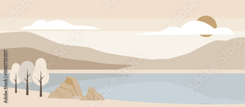 Woman in a black dress and hat holding balloons walks down a festive alleyway in a retro comic book style illustration with a warm color palette