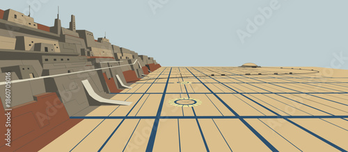 Graphic novel style illustration of a lonely man sitting on winding concrete stairs in a pensive mood, surrounded by overgrown tropical plants in a neglected urban park