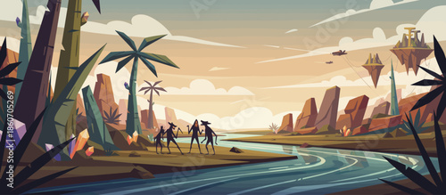 Person's hand and booted foot climbing a steep rock formation in a stylized, retro illustration with halftone textures and a dramatic, adventurous mood