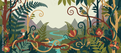 Savory pie with seeds cut into triangular slices, with one piece missing, is shown in a close-up, top-down view illustration with bold outlines and a warm, appetizing feel