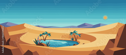 Woman with long dark wavy hair is seen from behind in a minimalist graphic illustration with a retro aesthetic, halftone details, and a serene, contemplative mood