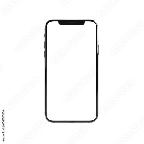 Elegant mobile phone featuring a pure white screen, offering an ideal customizable canvas for digital content, user interface mockups, or advertising concepts in a minimalist setting