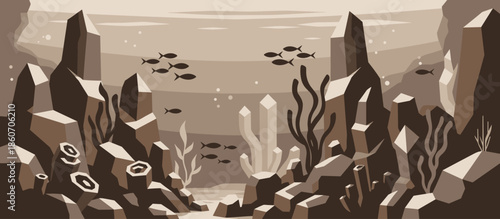 Graphic illustration of a silhouetted skier jumping through deep powder on a mountain surrounded by snowy pine trees in a dynamic comic book style with a limited color palette