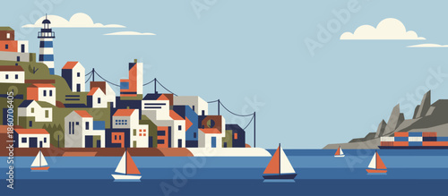 Retro landscape illustration of rolling hills covered in pine forests under a warm sun, depicted in a vintage print style with hand-drawn lines and halftone dots