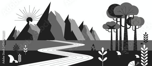 Silhouetted man in a coat holding a vibrant red umbrella walks on a wet cobblestone street in a moody, cinematic graphic novel illustration