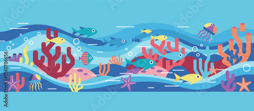 Person wearing a hat and coat carries groceries through an outdoor farmers market in a minimalist graphic illustration with a limited color palette and bold, textured linework