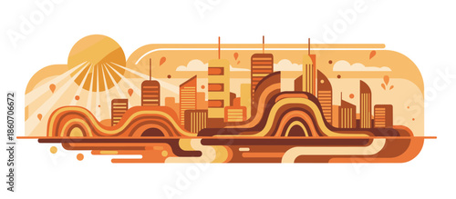 Graphic illustration of green fern fronds with sketchy black outlines creating a lush, dense pattern of tropical jungle foliage in a modern, artistic, hand-drawn style