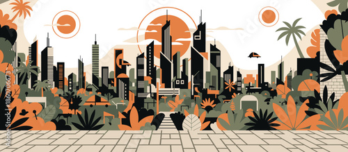 Pensive woman with dark hair and glasses wearing a blue cardigan stands thoughtfully by a window in a cozy room with a lamp and a houseplant in a modern line art illustration