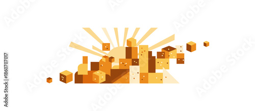 Hand-drawn illustration of a lone sheep standing under a large, sprawling tree in a peaceful, pastoral landscape with rolling green hills and a cloudy blue sky in a retro woodcut style