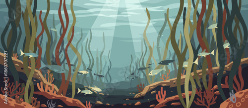 Retro comic book style illustration of an empty vintage corporate office with old computers and telephones on desks, viewed through a glass wall with reflections