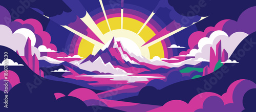 Crowd of diverse pedestrians waiting at a city crosswalk under a glowing red hand 'Don't Walk' signal in a stylized, graphic illustration of an urban cityscape