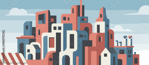 Pensive woman in silhouette with afro hair gazes out a window in a cozy, vintage-style kitchen filled with rustic cookware and utensils in a graphic illustration