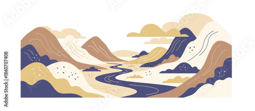 Brutalist concrete building with a blocky facade is depicted in a graphic comic book style illustration, viewed from a low angle against a clear blue sky with clouds