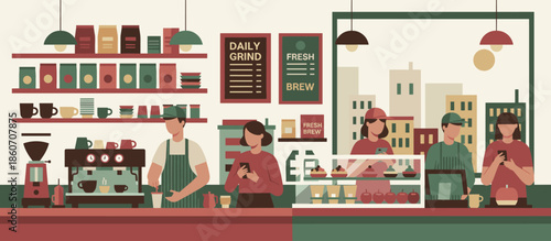 Minimalist desert landscape vector illustration with rolling sand dunes, a setting sun, and a spiky plant in a flat, graphic style with a serene and tranquil mood