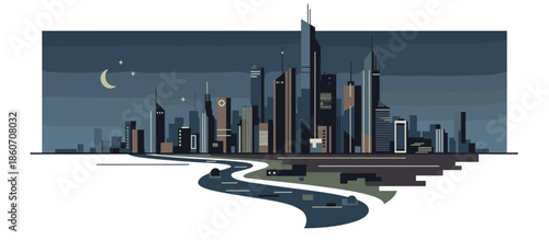 Man wearing a hat petting his black dog in a rural farm landscape with an orange orchard and rolling hills in a vintage, retro illustration style with halftone details