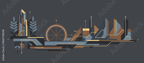 Large green sea stack illustration on a sandy shore with dune grass and driftwood, rendered in a graphic hand-drawn style with a limited color palette and texture detail