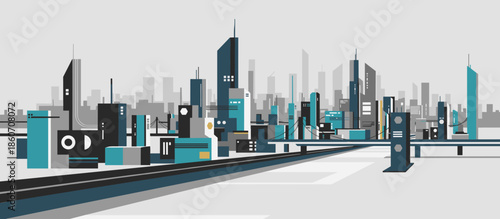 River canyon landscape illustration in a hand-drawn style, showing a blue waterway winding through red rock formations and mesas under a textured, cloudy sky in a retro color palette