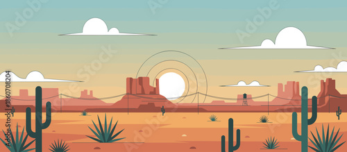 Woman with long wavy hair and her scruffy dog relaxing in a grassy meadow with wildflowers, depicted in a charming retro illustration style with bold lines and halftone textures