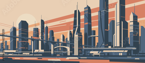 Yellow camper van illustration drives on a winding road through a dense evergreen forest in a charming, hand-drawn retro style capturing the spirit of outdoor adventure