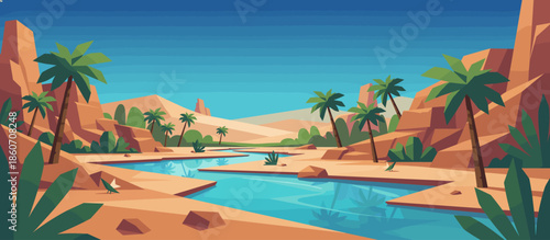 Vintage style illustrated footed bowl holding a delicate pink palm frond and a classic string of pearls in a retro, graphic art composition with halftone details