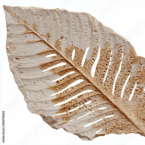 Fossilized leaf with intricate patterns and textures representing Darwin Day  