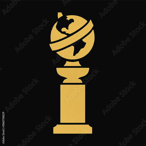 Golden globe trophy silhouette on black background