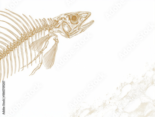 Fish fossil skeleton illustration on white background for Darwin Day  