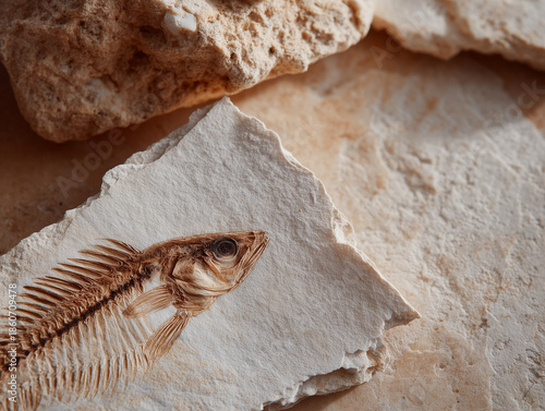 Fish fossil embedded in stone showcasing ancient marine life  