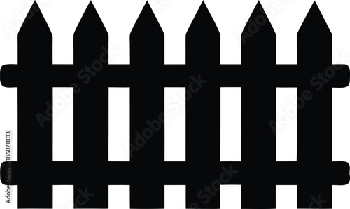 Classic black picket fence silhouette icon, Home garden enclosure graphic design