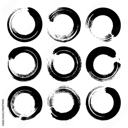 Grunge circles, brush strokes, lines, ink smudges, hand-drawn scribble shapes. Handmade sketchy marks, acrylic stains, charcoal streaks. Paint textures, dry brush effect. Vector illustration