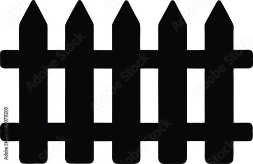 Classic wooden picket fence silhouette design, Traditional boundary barrier for property