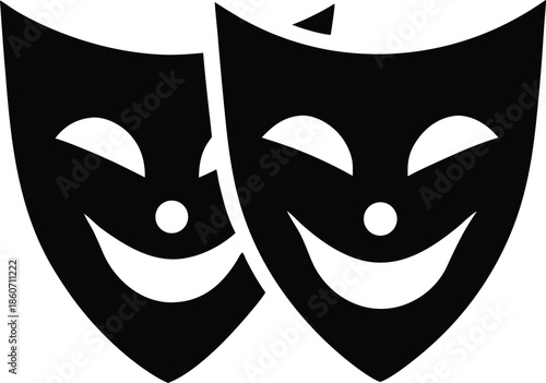 Comedy theater masks icon illustration, Happy dramatic art entertainment symbol