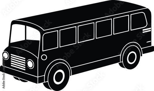 Isometric Bus Icon Black Silhouette, Passenger Transportation Vector Illustration Graphic