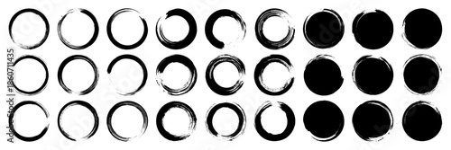 Grunge circles, brush strokes, lines, ink smudges, hand-drawn scribble shapes. Handmade sketchy marks, acrylic stains, charcoal streaks. Paint textures, dry brush effect. Vector illustration