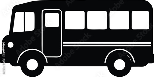 Small passenger bus vector silhouette, Urban transport vehicle graphic element