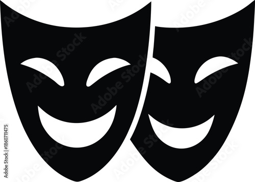 Smiling black comedy theatre masks, Classic drama performing arts icon