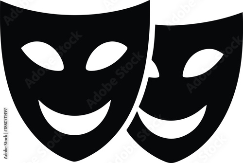 Smiling theatrical masks icon and symbol, Theater performance happy face outline vector