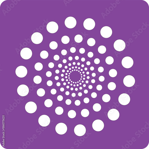 A captivating white dot spiral gracefully expanding from its core conveying digital growth on a vibrant purple
