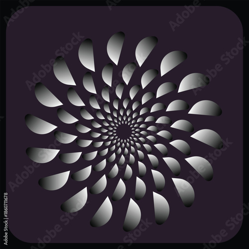 A hypnotic abstract optical illusion of spiraling gradient crescent shapes evoking endless movement set on a