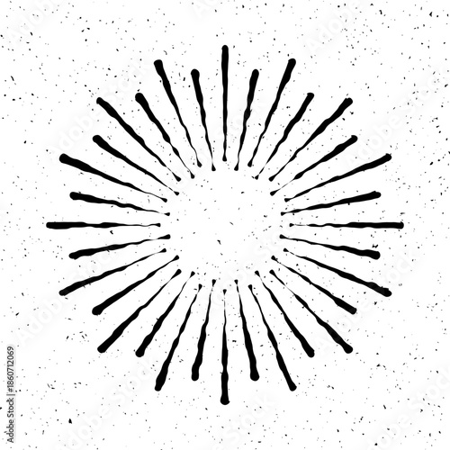 Vintage sunburst, sunset beams. Boho style, modern minimalist bohemian design. Hand drawn bursting sun, light rays. Logotype or lettering design element in retro style. Vector illustration