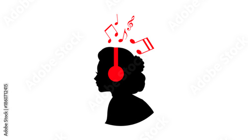 Vector silhouette of a girl with headphone
