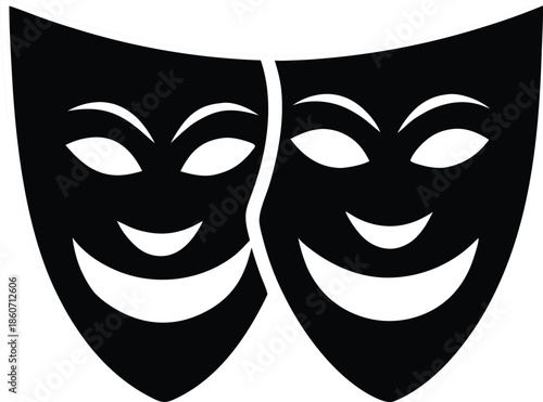 Smiling theatre masks illustration, Happy drama performance symbol