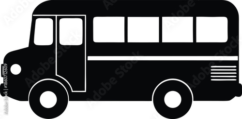 Simple black bus silhouette icon, Public transportation vehicle minimal design
