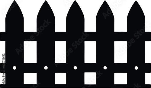 Classic wooden picket fence silhouette icon, Boundary barrier home garden symbol