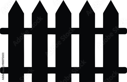 Black silhouette picket fence icon, Traditional residential property enclosure symbol