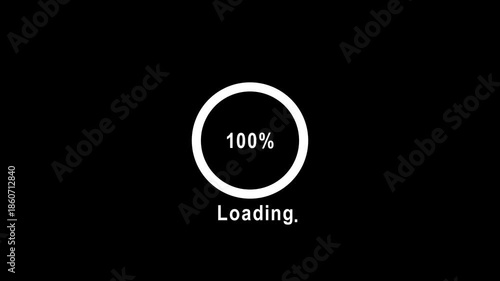 Whit circular progress bar showing 0 to 100 percent complete with text installing and loading dots on black background 4k video...
